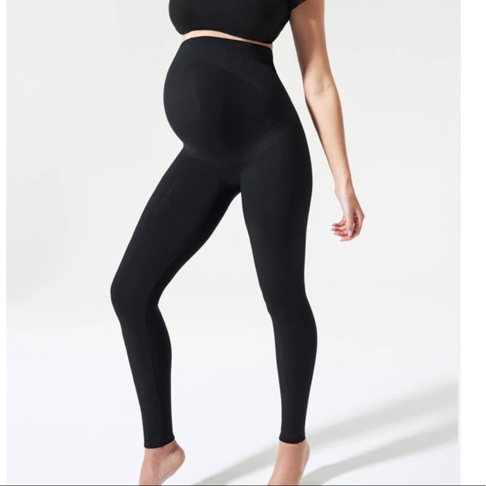 L BLANQI Everyday Maternity Belly Support Leggings Black Full Length High Rise